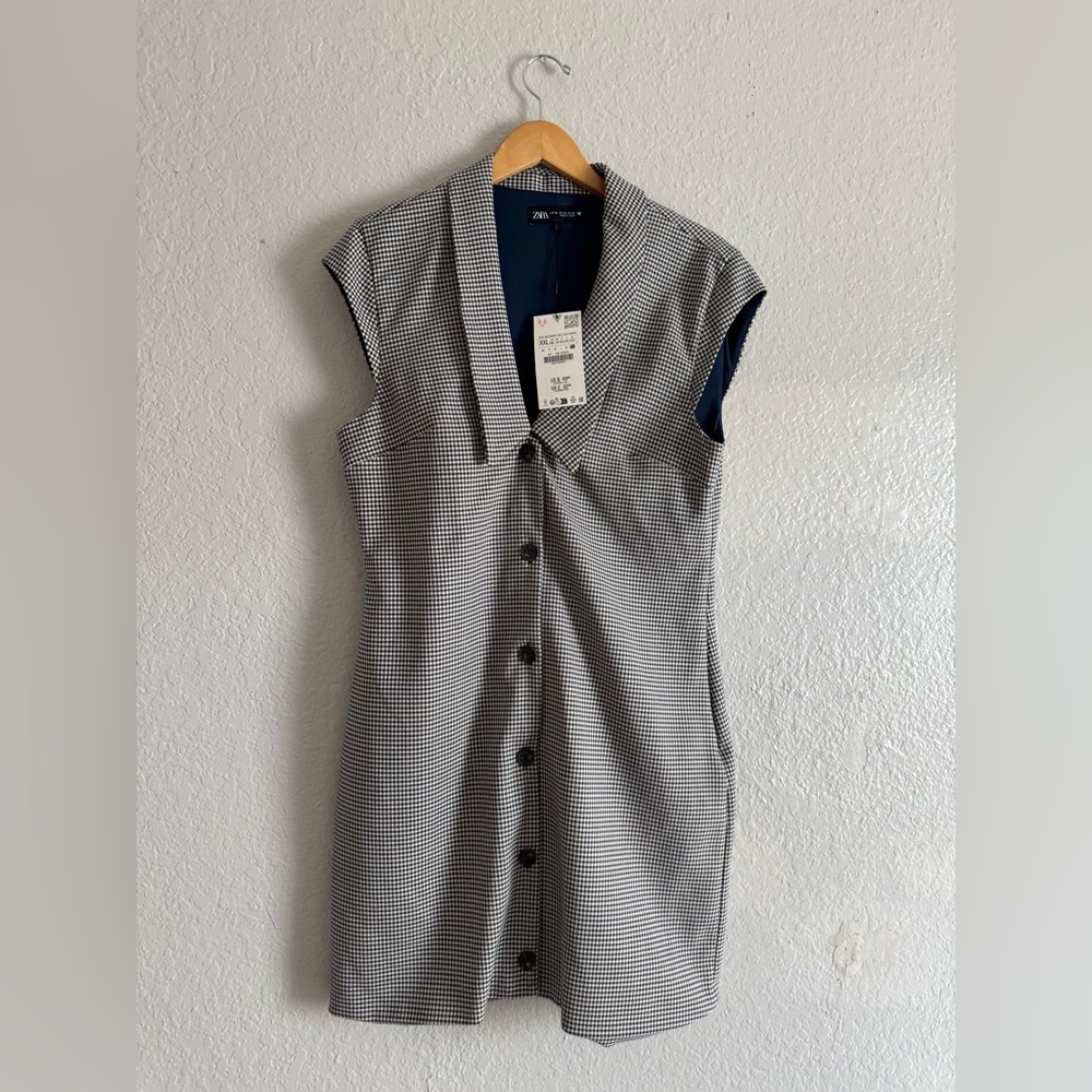 NWT Zara Sleeveless Micro Houndstooth Print Blazer Dress - Picture 3 of 5